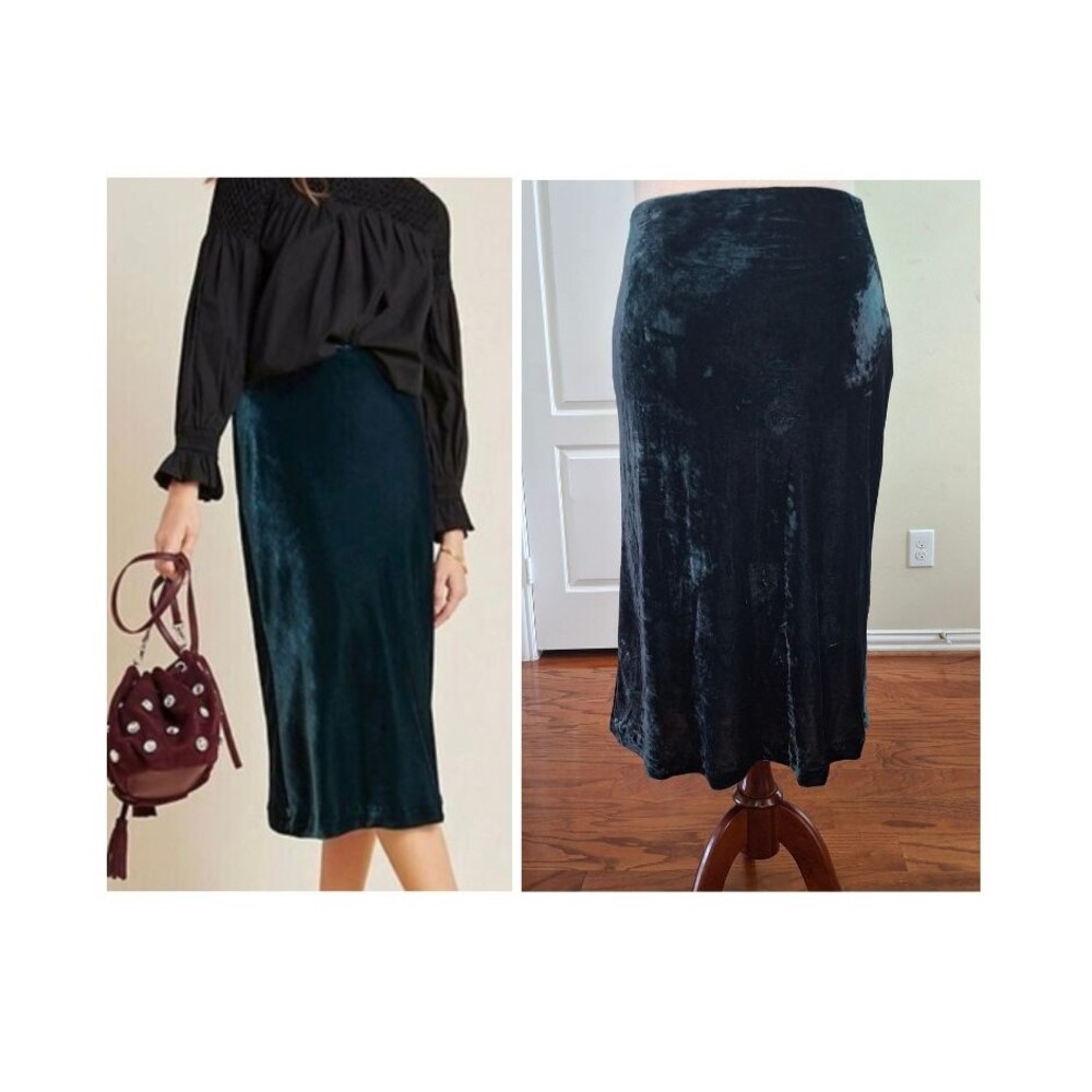 MAEVE Kelly Velvet Midi Skirt Pull-on Green Women XL Christmas Holiday Party